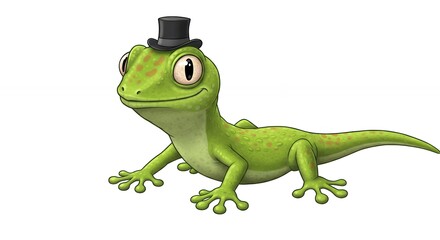 Cute green lizard character with top hat
