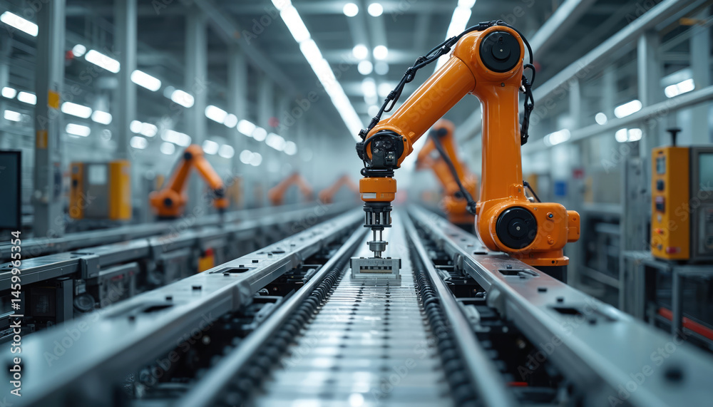 Fototapete robotic arms on factory assembly line. automated manufacturing process, robotic process automation r