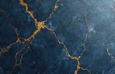 Obraz premium Abstract blue marble tile texture background with gold veins. Design pattern for bathroom kitchen, wall, floor decor. Luxury stone surface, granite texture. Modern interior design. Kintsugi artistic