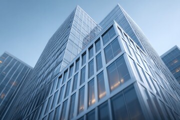 Obraz premium Modern glass skyscrapers reaching for the sky on a bright day.