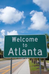 Welcome to Atlanta Sign Under a Sunny Sky - Travel Destination, Georgia, USA - Roadside Welcome Sign, City Entrance, Tourism and Travel
