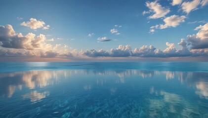 Fototapeta premium Azure blue water reflects tranquil sky, serene surface , azure, waves, photography