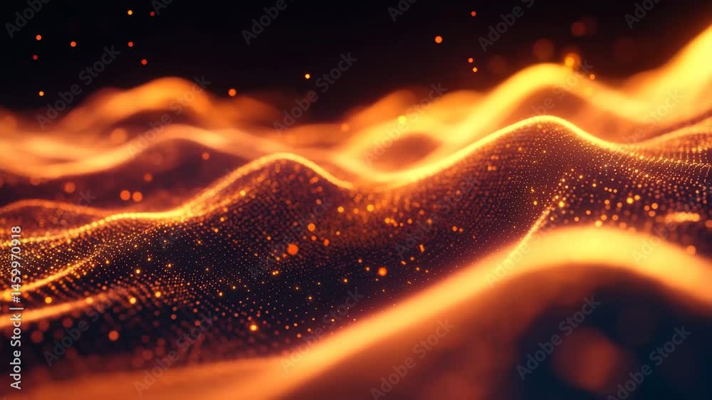 Poster Abstract background of particles moving in waves, creating a dynamic visual effect, Seamlessly ing abstract background of particles moving up