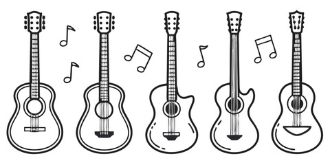 Naklejka premium Acoustic Guitar Vector Line Art Set for Music Design Royalty Free - Scalable Vector EPS 10 Graphic Format