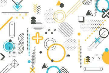 Set of 100 geometric shapes. Memphis design, retro elements for web, vintage, advertisement, commercial banner, poster, leaflet, billboard, sale.