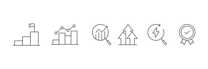 Set of thin financial graphs icon collection. Business Value, processes, documents symbol. Vector Illustration.