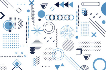 Set of 100 geometric shapes. Memphis design, retro elements for web, vintage, advertisement, commercial banner, poster, leaflet, billboard, sale.