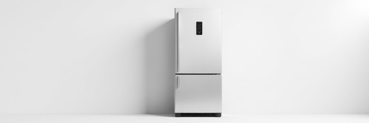 Sleek stainless steel refrigerator isolated on white , modern, kitchenware, new