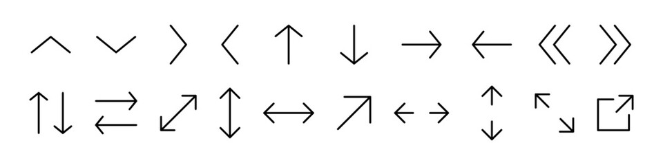 Arrows big black set of web icons in line style. Arrow collection signs for web and mobile app. Arrow icons with various directions. Cursor, UI, web graphics, apps. Vector illustration