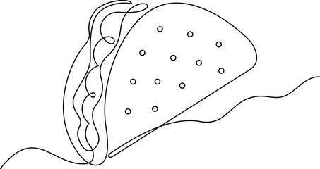 one line art Taco vector illustration. line art, one continuous line, simple, hand drawn and sketch style. for icons, symbols, signs or logos. PNG