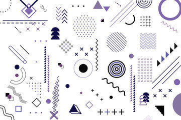 Obraz premium Set of 100 geometric shapes. Memphis design, retro elements for web, vintage, advertisement, commercial banner, poster, leaflet, billboard, sale.