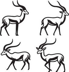Stylized Black and White Gazelle Vector Illustration – Antelope Silhouette Logo Design
