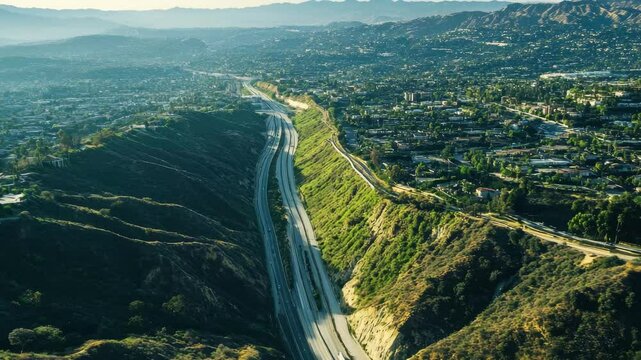 Exploring the San Andreas Fault in California: An aerial view of geological features and urban landscape, Aerial shot of a small section of the San Andreas Fault to the North West of Los Angeles