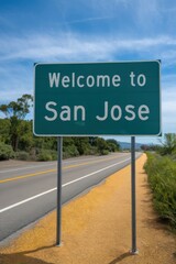 Welcome to San Jose Sign on Sunny Day - Roadside View of City Entrance, Silicon Valley Destination, California Travel and Tourism