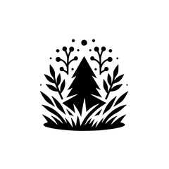 Minimalist Forest Silhouette: Black and White Nature Emblem for Design