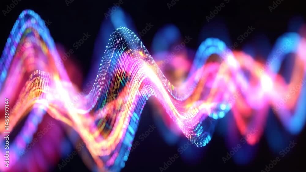 Poster vibrant neon waveform in abstract design creating an energetic digital atmosphere, 4k abstract digit