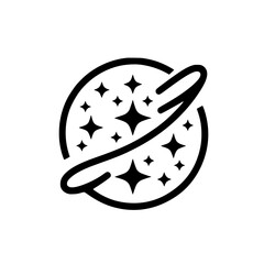 Cosmic Logo: Simple Black Planet with Stars & Orbit