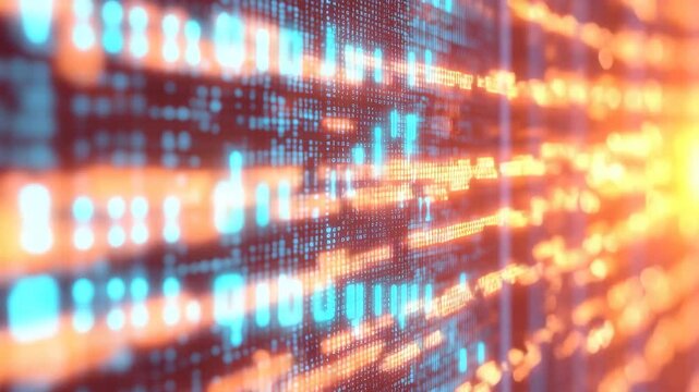 Binary code and AI text visualized within a modern server room, binary coding and ai text over server room