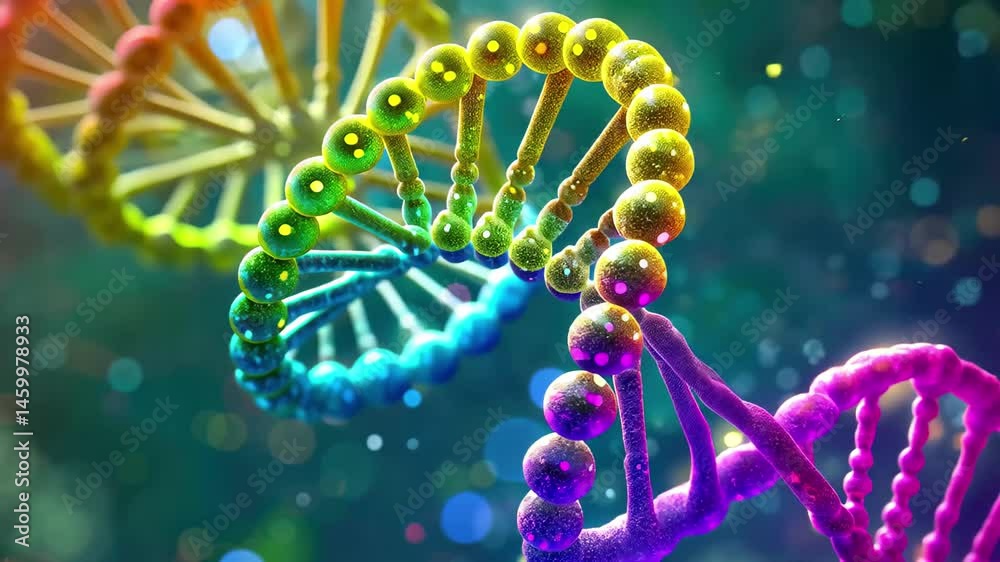 Poster exploration of colorful dna strands showcasing the beauty of genetic structures in a vibrant and dyn