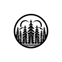 Circular Forest Scene: Minimalist Black & White Vector Design