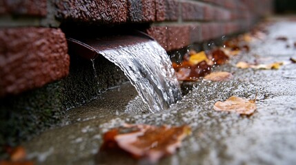 Fototapeta premium Extreme Close-Up Focus on Water Flowing Through Unclogged Downspout