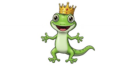 Fototapeta premium Smiling cartoon gecko with crown
