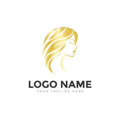 Gold Hair Salon Logo Design Woman Profile Elegant  Modern