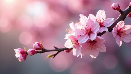 Obraz premium Delicate pink cherry blossoms in full bloom on a graceful tree branch , pink flowers, sakura, flowers