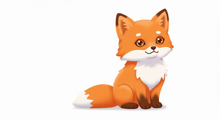 Fox cub sitting and looking up, white background