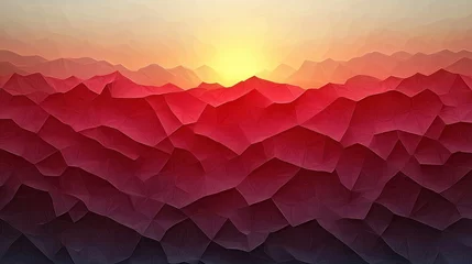 Abstract polygonal mountain landscape at sunset.