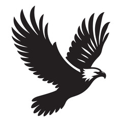 Obraz premium Black silhouette vector illustration of a flying eagle, a majestic bird with powerful wings, a symbol of wildlife and nature art
