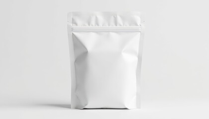 Blank white zipper pouch mockup on stand, isolated on white , minimal, visual, design