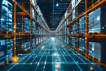 Internet of things and smart facility management concept, using internet and cloud technology for warehouse and infrastructure, digital data connecting