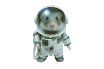Hamster astronaut floating in space wearing spacesuit isolated on white background PNG