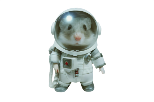 Hamster astronaut floating in space wearing spacesuit isolated on white background PNG