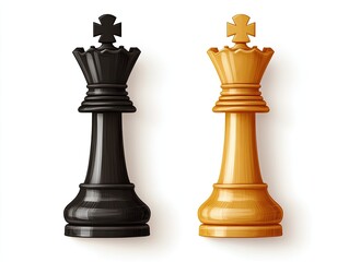 Two chess queens, black and gold, facing each other