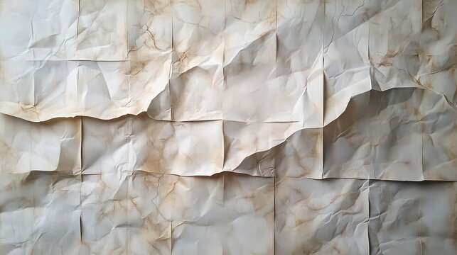 Close up of a crumpled and stained paper background with grid like pattern texture