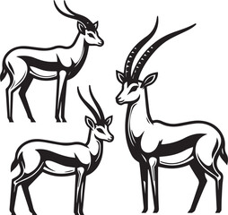 Stylized Black and White Gazelle Vector Illustration – Antelope Silhouette Logo Design