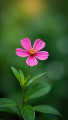Single pink flower in quiet garden nook, soft focus , natural beauty, petals