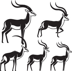 Stylized Black and White Gazelle Vector Illustration – Antelope Silhouette Logo Design