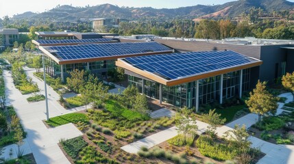 A high-tech educational campus with solar panels and sustainable design --ar 16:9 --v 6.1 Job ID: 983c90f3-0989-4877-9a8b-15ea3065d241
