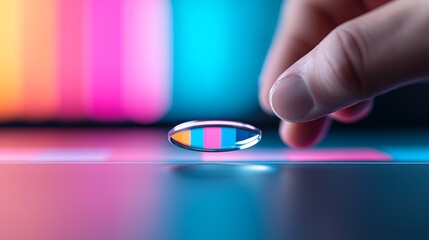 Hand Using Magnifying Glass to Analyze Colorful Financial Charts
