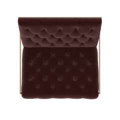 Wine red tufted lounge chair with gold frame top view isolated.