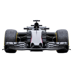 Sleek Formula One Racing Car with Aerodynamic Design and Bold Front View on a Plain Background, isolated on transparent background.