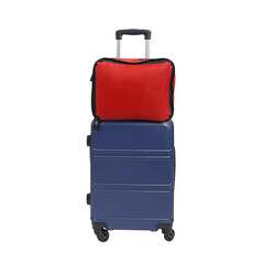 Blue travel suitcase isolated on white background