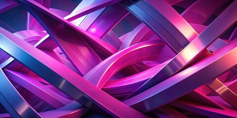 Abstract Intertwining of Polished Magenta and Violet Curved and Straight Lines