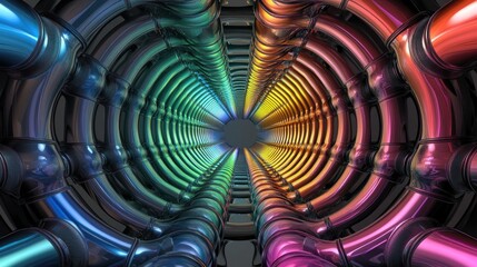Fototapeta premium Vibrant metallic tunnel abstract colorful gradient tubes design