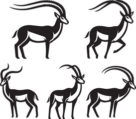 Stylized Black and White Gazelle Vector Illustration – Antelope Silhouette Logo Design