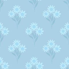 Minimal seamless daisy pattern on blue background
