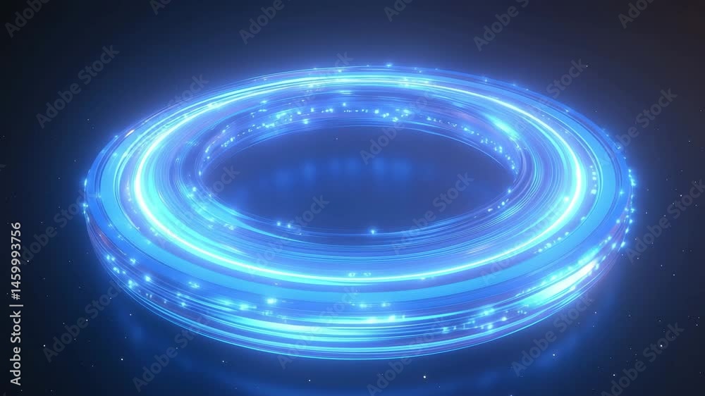 Poster Holographic representation of Earth showcasing rotation with luminous patterns, Holographic 3d of part of planet Earth spinning with orbits and glowing with blue light